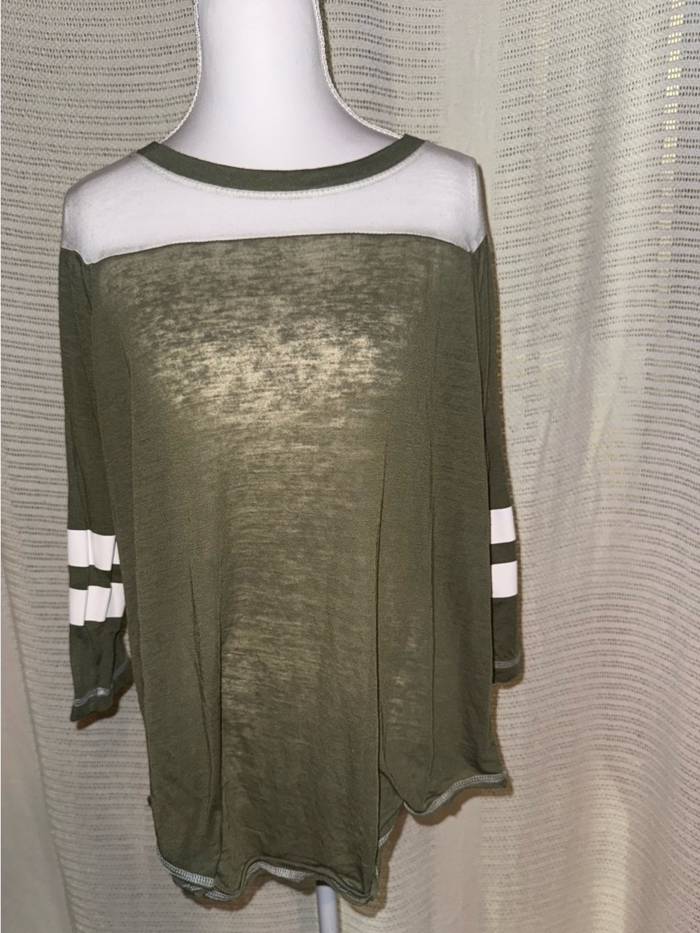 Freeze Olive Green and White Long Sleeve Colorblock Top